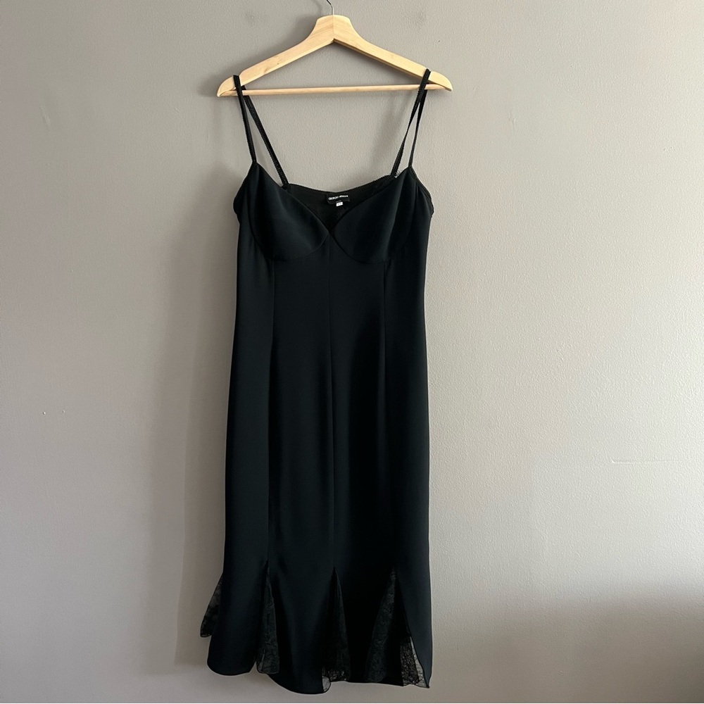 Giorgio Armani Borgo 21 Back Label Babydoll Dress Silk Lace Godet Black Sz 44
